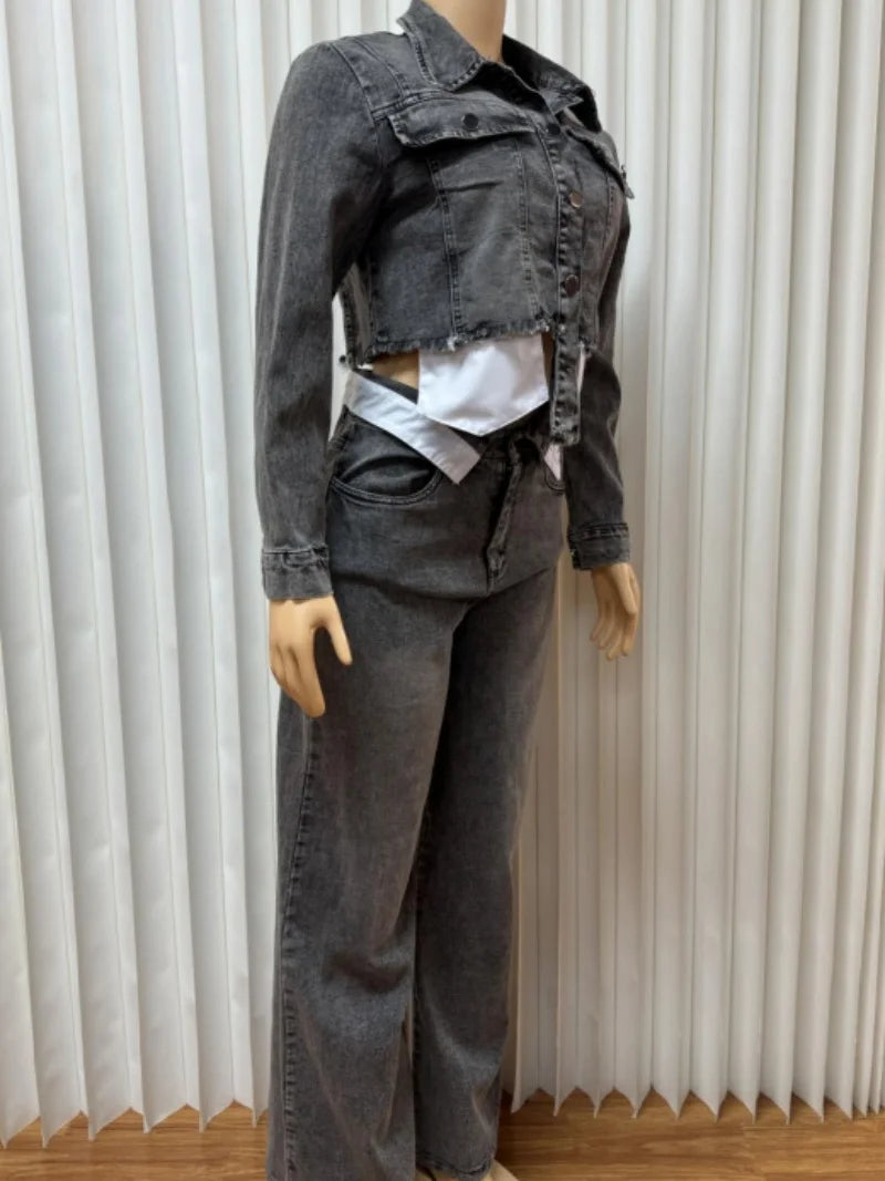Streetwear Denim 2 Piece Sets Long Sleeve Jean LADYLYS
