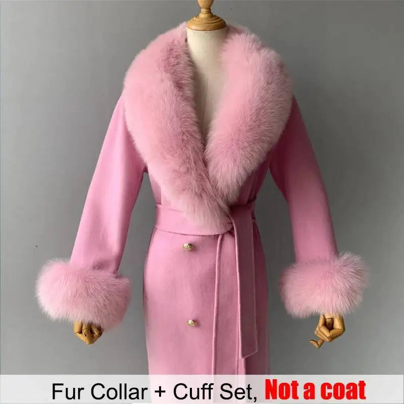 Women's Real Fur Collar and Cuffs Set, Fluffy Winter Scarf