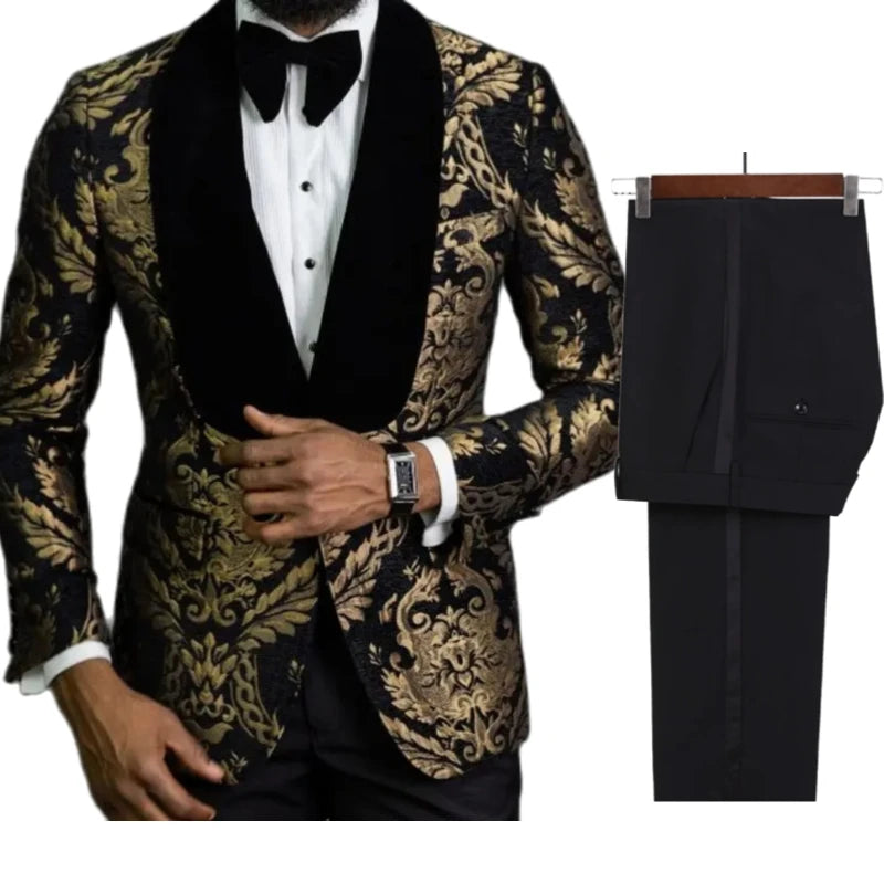 Floral Wedding Groom Tuxedo 2 Pcs Slim Fit Men Suits LADYLYS