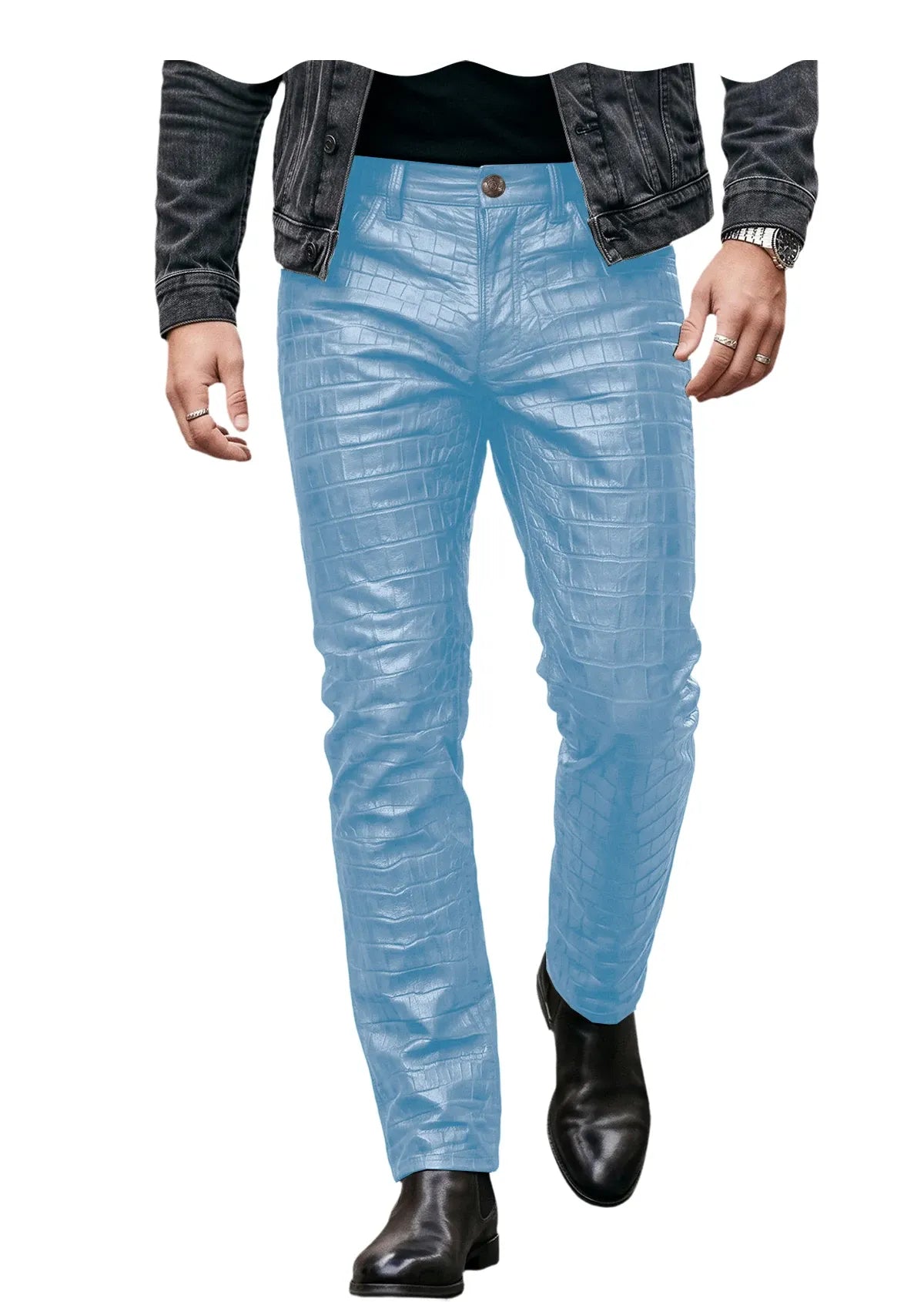 Men's Croc-Embossed Faux Leather Slim-Fit Trousers