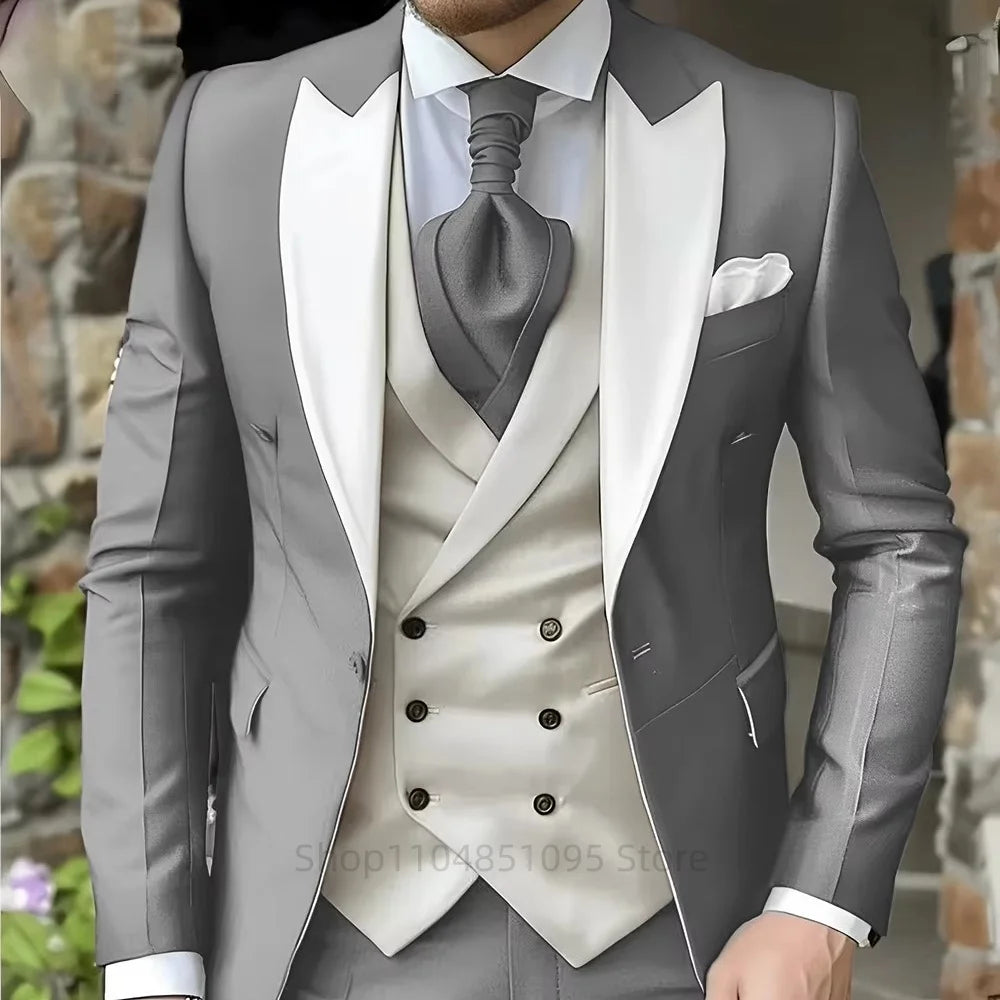 Elegant Peak Lapel Tuxedo 3-Piece Suit with Blazer Vest And Pants LADYLYS