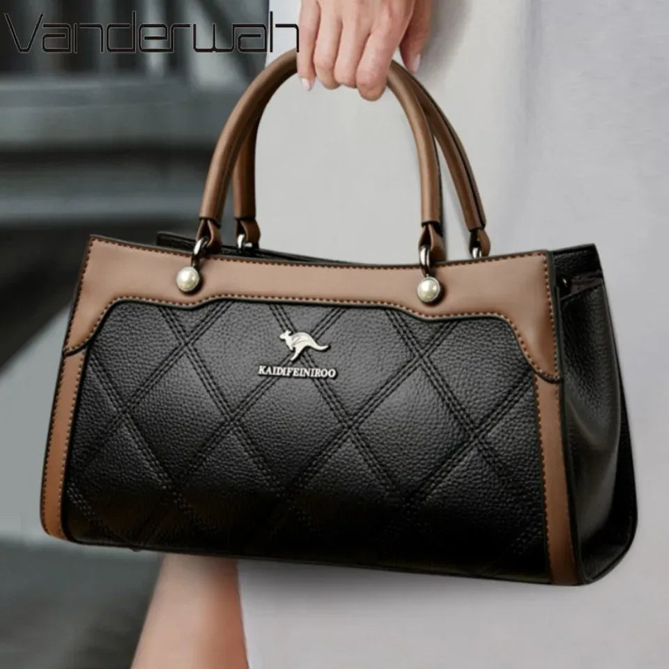 Women's Soft Leather Tote Bag with Interior Pockets
