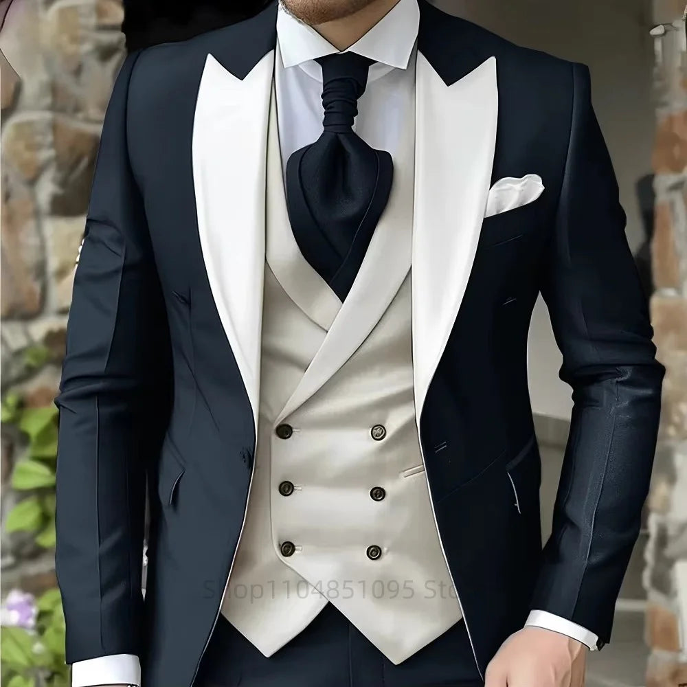 Elegant Peak Lapel Tuxedo 3-Piece Suit with Blazer Vest And Pants LADYLYS