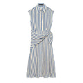 Striped Sleeveless Shirt Dress – Single-Breasted Detachable Waist Tie Maxi Dress