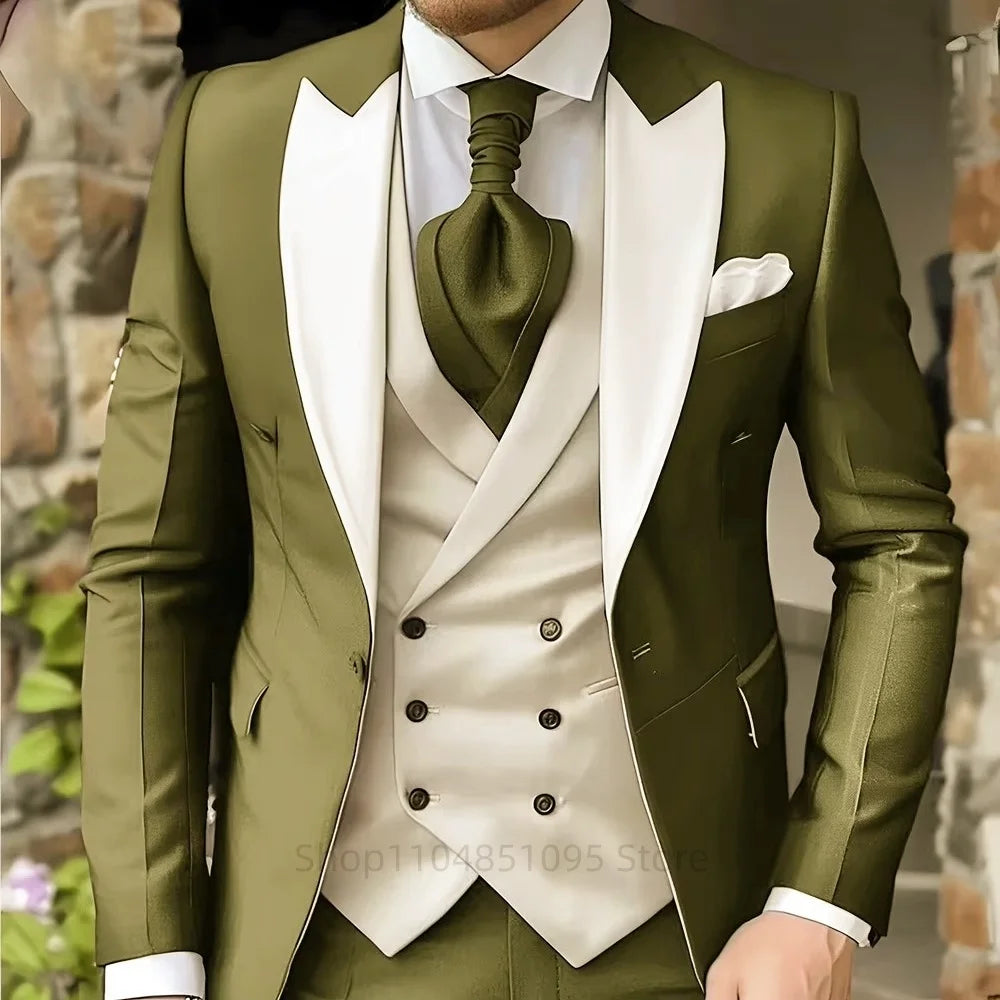 Elegant Peak Lapel Tuxedo 3-Piece Suit with Blazer Vest And Pants LADYLYS