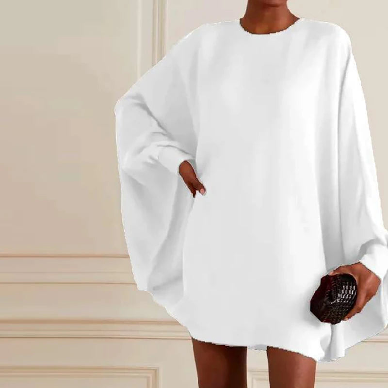 Batwing Sleeve Mini Dress – Turtleneck Loose Fit Patchwork | Casual Holiday & Party