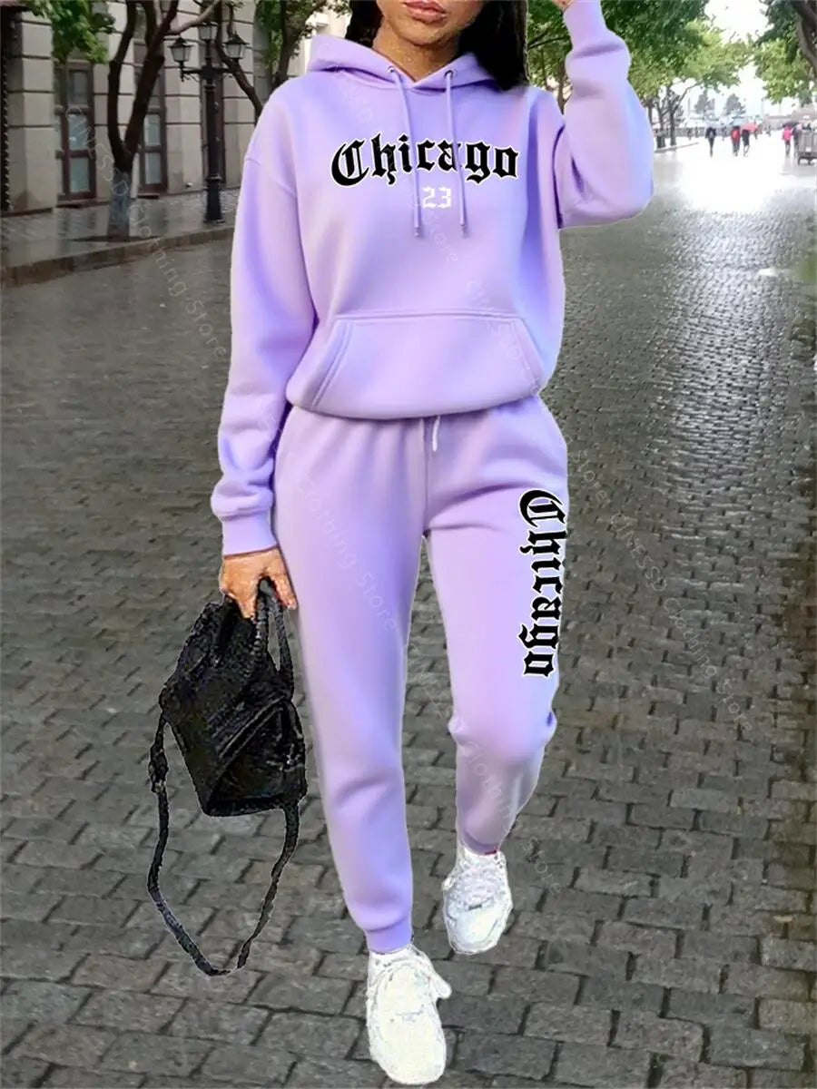 CHICAGO Women's Hoodie & Pants Tracksuit Set — Loose Fit Streetwear Jogging Suit