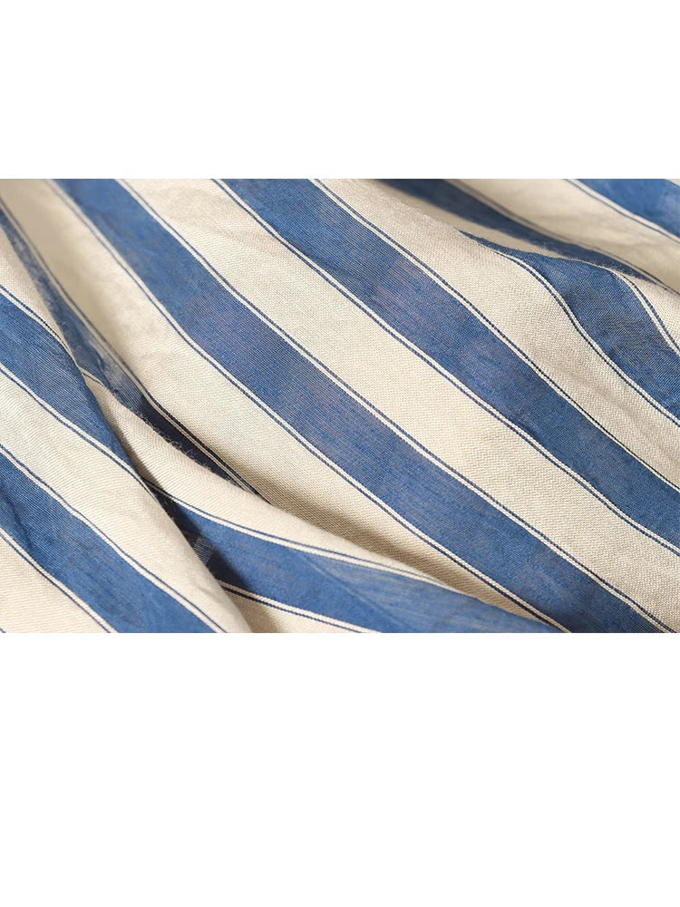 Striped Sleeveless Shirt Dress – Single-Breasted Detachable Waist Tie Maxi Dress
