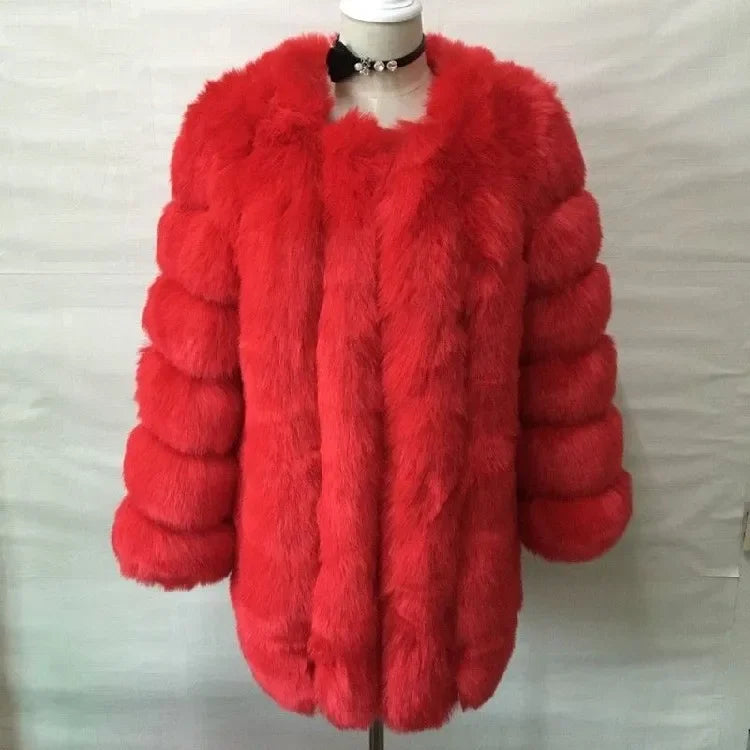 Women's Short Faux Fur Jacket with Puff Sleeves