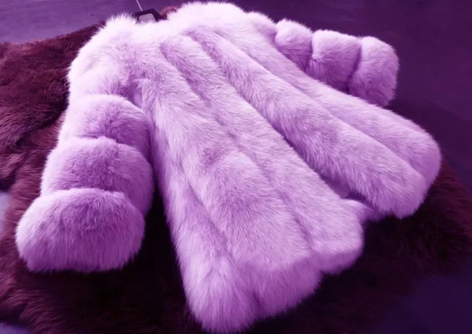 Women's Short Faux Fur Jacket with Puff Sleeves