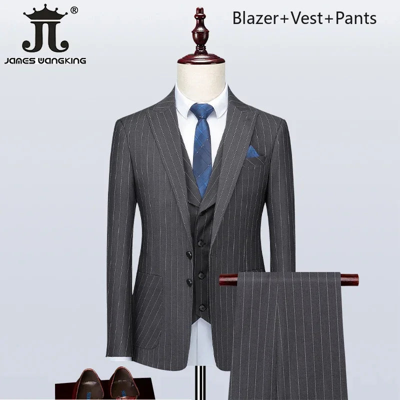 Men's Formal Suits 3 Piece Set British Plaid Style (Blazer + Vest + Trousers) LADYLYS