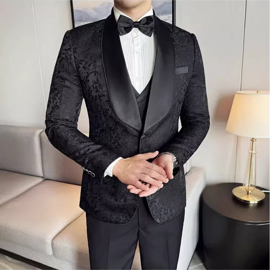 Men's British Style Business Casual Three-Piece Vest Trousers High-Density Jacquard suit LADYLYS