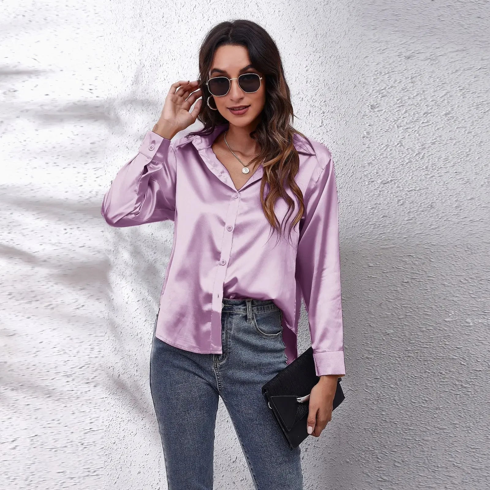 Satin Blouse Shirts Clothing Tops Elegant Long Sleeve Spring Autumn