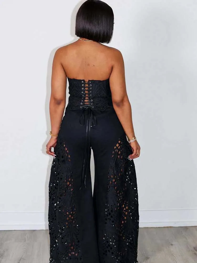 Elegant V-Neck Lace 2-Piece Set – Sexy Spaghetti Strap, Women's Evening Outfit