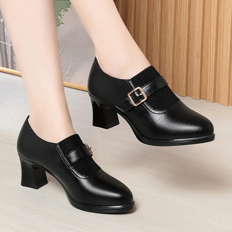Women's Mary Jane Pumps – Pointed Toe Square Heel Slip-On Heels for Office & Daily Wear