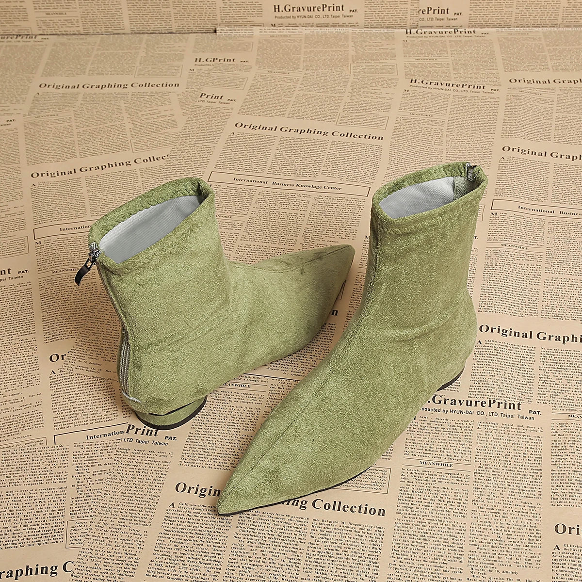 Women's Faux Suede Pointed Toe Mid-Calf Boots – Warm Flannel Lining, Low Heel