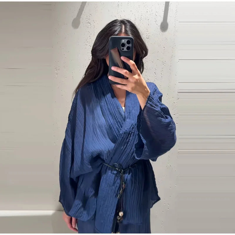 High Neck Single Button Cape Coat&Wide Leg Pants Two-Piece Set LADYLYS