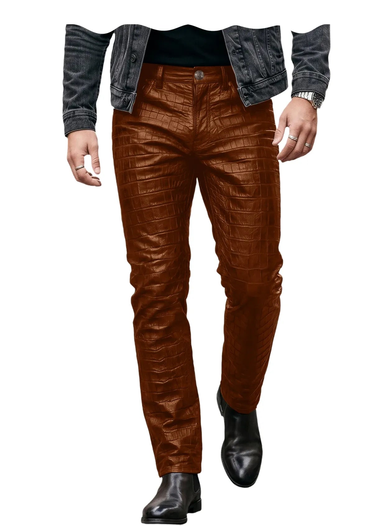 Men's Croc-Embossed Faux Leather Slim-Fit Trousers