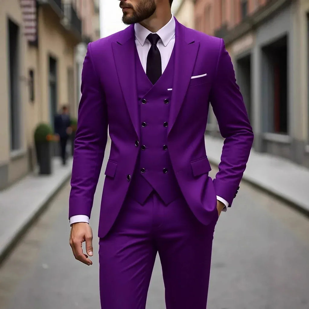Men's Three-Piece Wedding Suit with Jacket, Waistcoat & Trousers