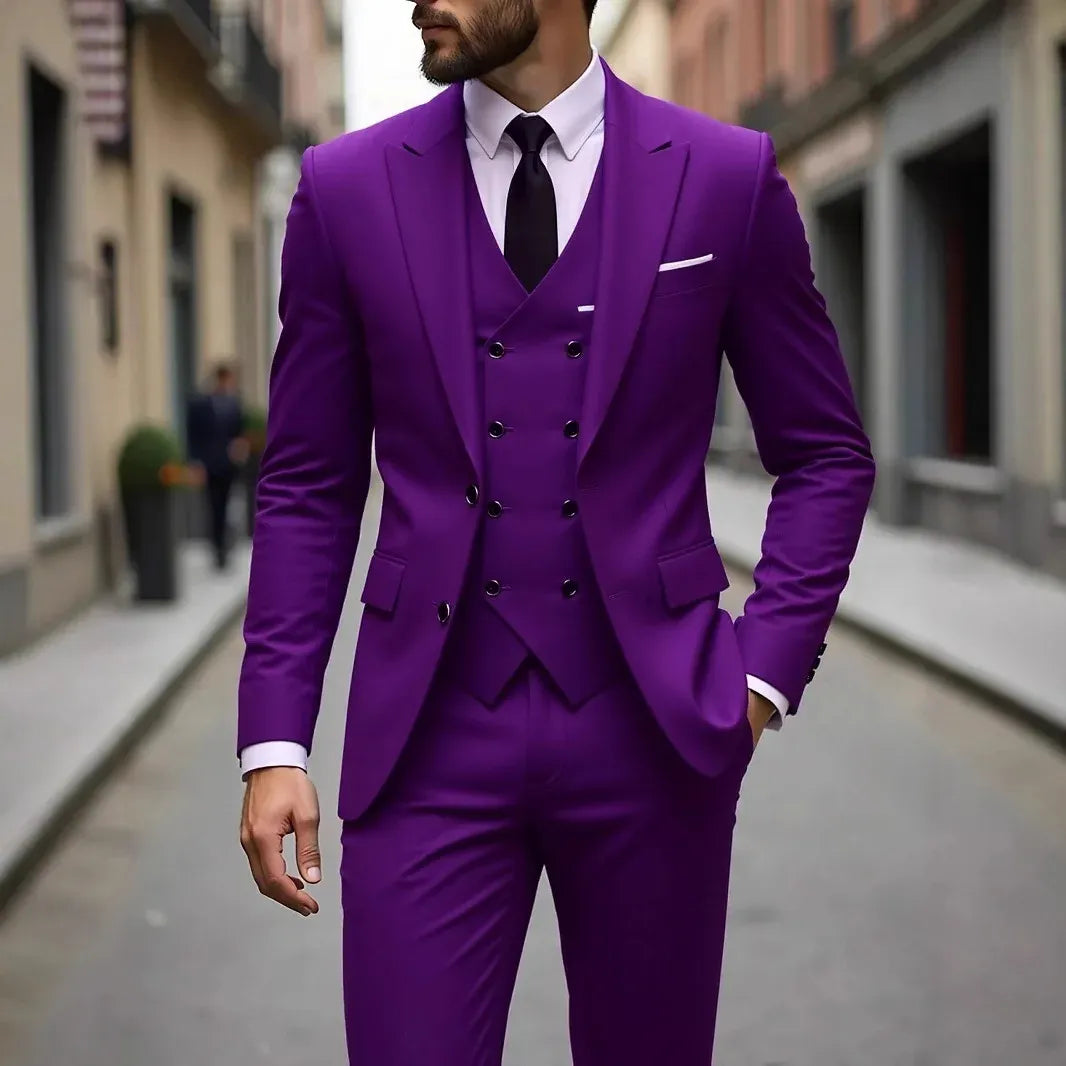 Men's Three-Piece Wedding Suit with Jacket, Waistcoat & Trousers