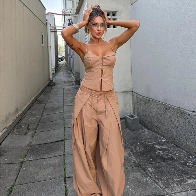 Sexy Print Vest Pants Women Set Beach Patchwork Slash Neck Lace Up Top LADYLYS