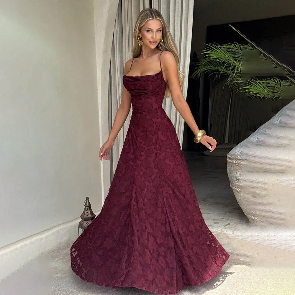 Jacquard Chiffon Long Dress Women's Backless Bandage LADYLYS