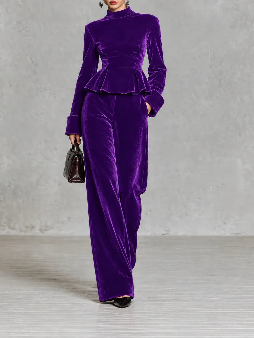 Women's Velvet Two-Piece Set with Wide-Leg Trousers
