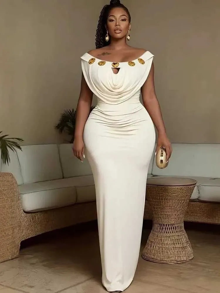 Women's Off-Shoulder Draped A-Line Evening Dress