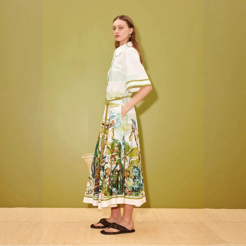 New Casual Fashion Linen Shirt Collar Cardigan Long Dress LADYLYS