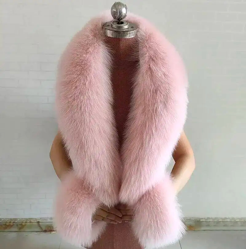 Women's Real Fur Collar and Cuffs Set, Fluffy Winter Scarf