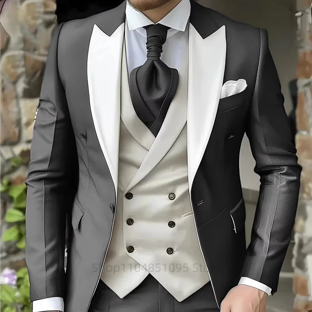 Elegant Peak Lapel Tuxedo 3-Piece Suit with Blazer Vest And Pants LADYLYS