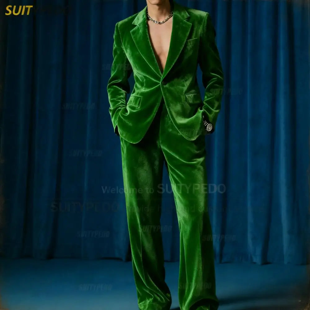 Men’s Velvet Two-Piece Tuxedo Suit for Weddings and Parties