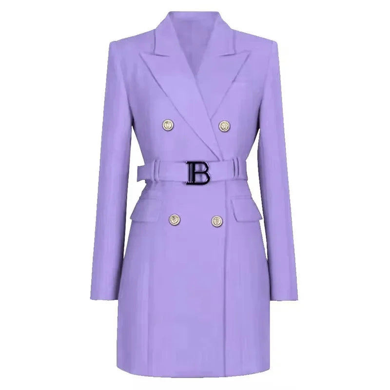 Women's Double-Breasted Belted Blazer with Notched Lapels
