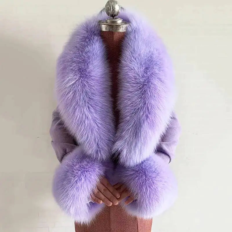 Women's Real Fur Collar and Cuffs Set, Fluffy Winter Scarf