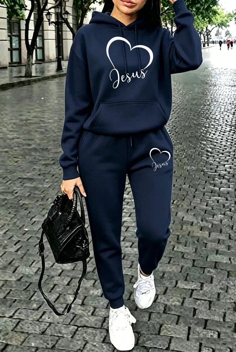 Women's Casual Hooded Sweatshirt & Jogger Pants Set — Streetwear Tracksuit