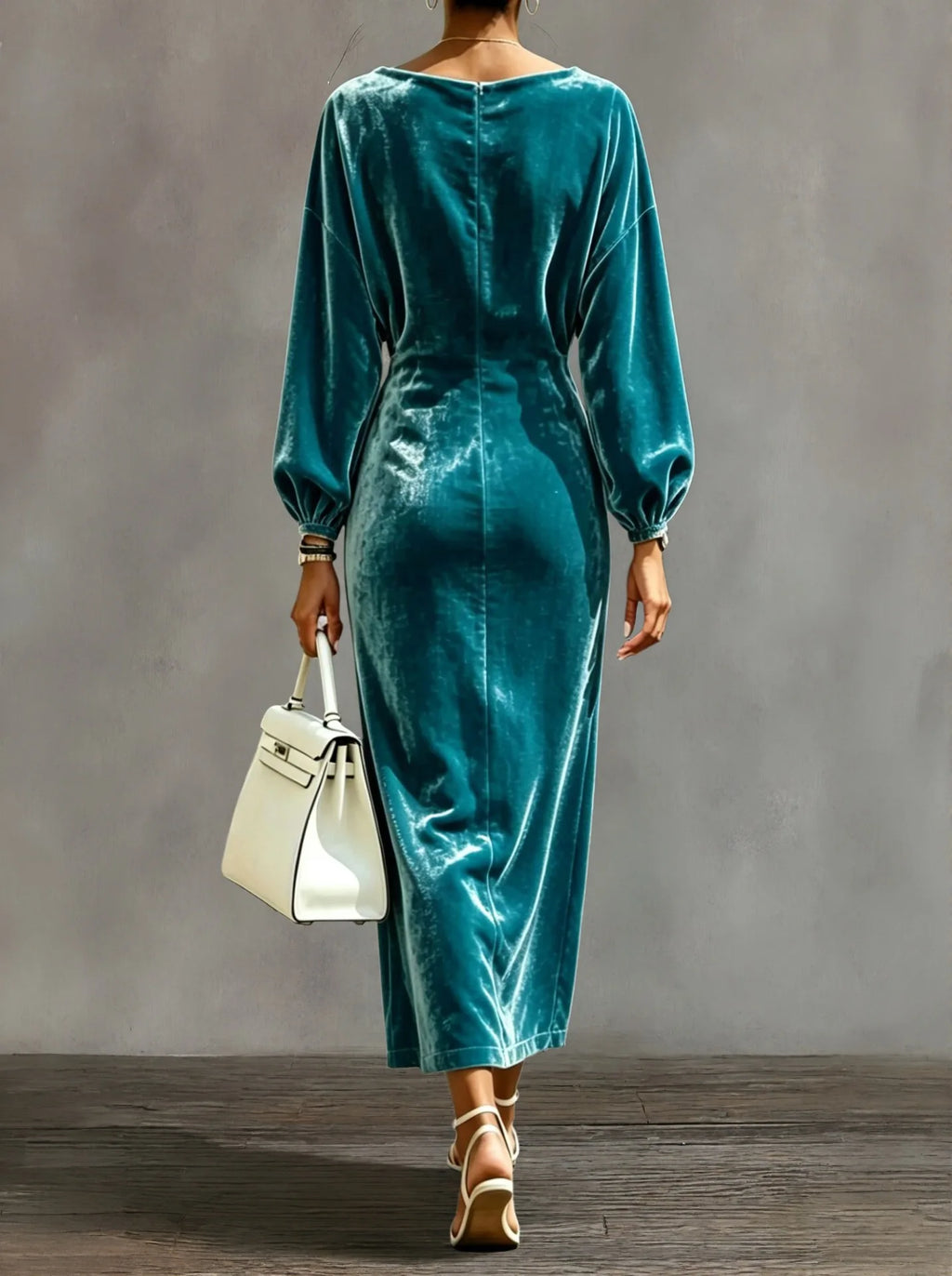 Women's Elegant Cowl Neck A-Line Dress with Lantern Sleeves