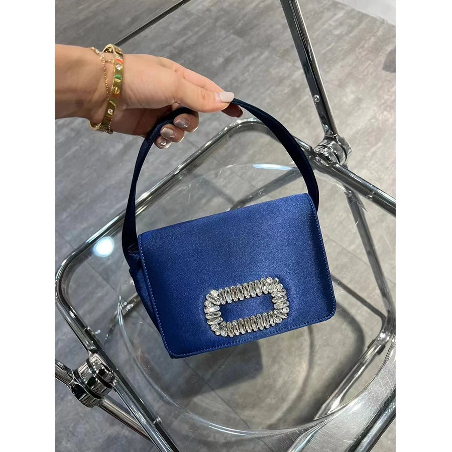 Luxury Diamond Square Button Evening small Bag Clutch Purses Satin Rhinestone LADYLYS