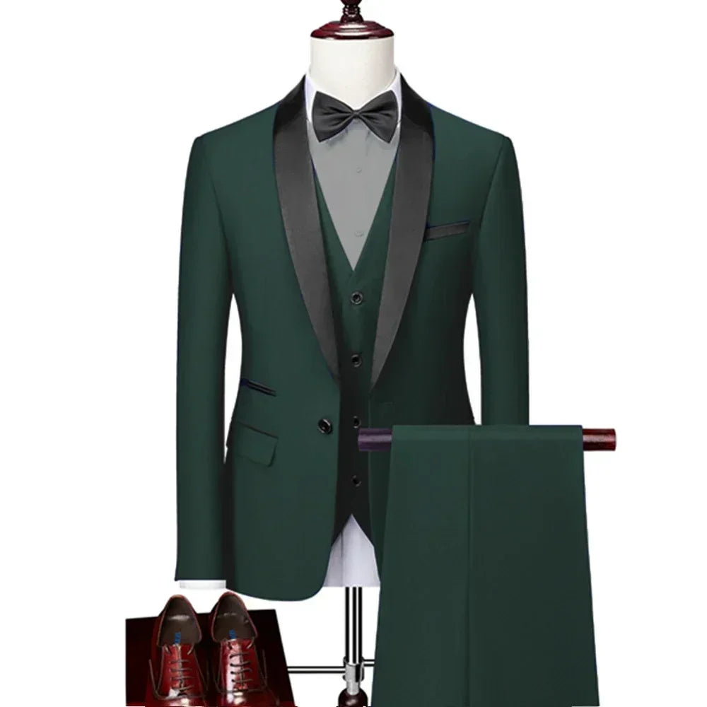Lapel Black Collar 3 Pcs Suit Set Coat Vest Trousers LADYLYS