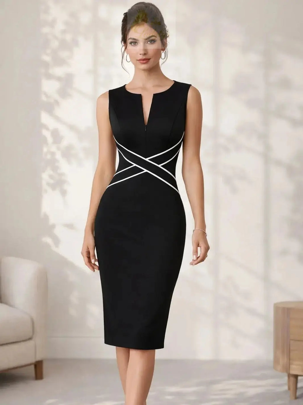 Womens Elegant Work Office Knee Length Summer Sleeveless Pencil Party Dress LADYLYS