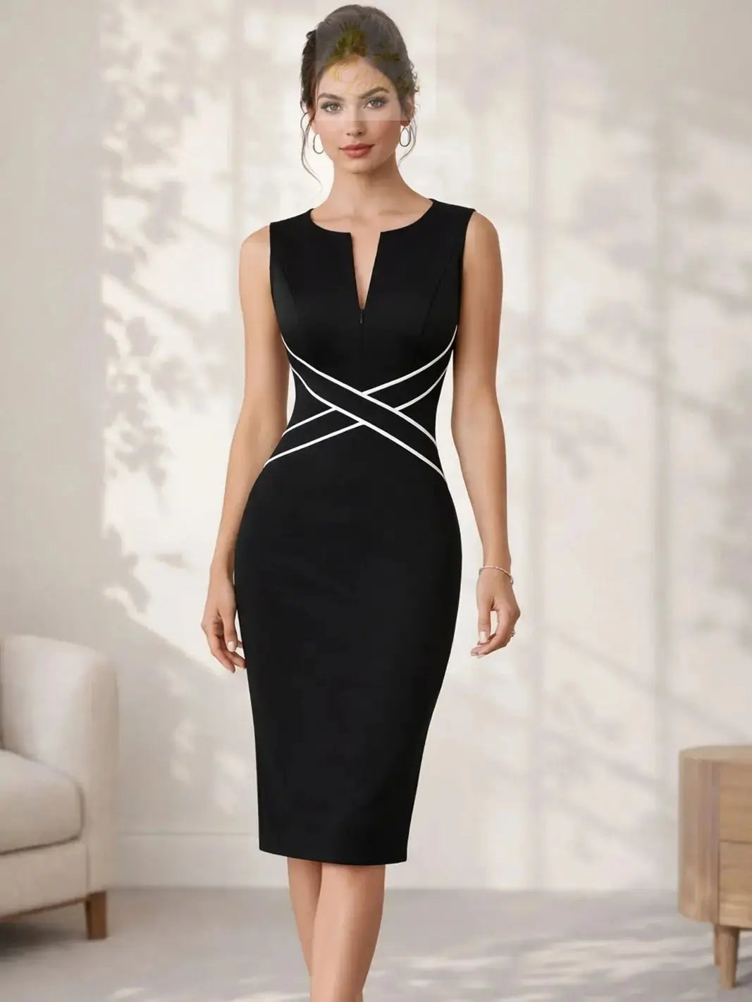 Womens Elegant Work Office Knee Length Summer Sleeveless Pencil Party Dress LADYLYS