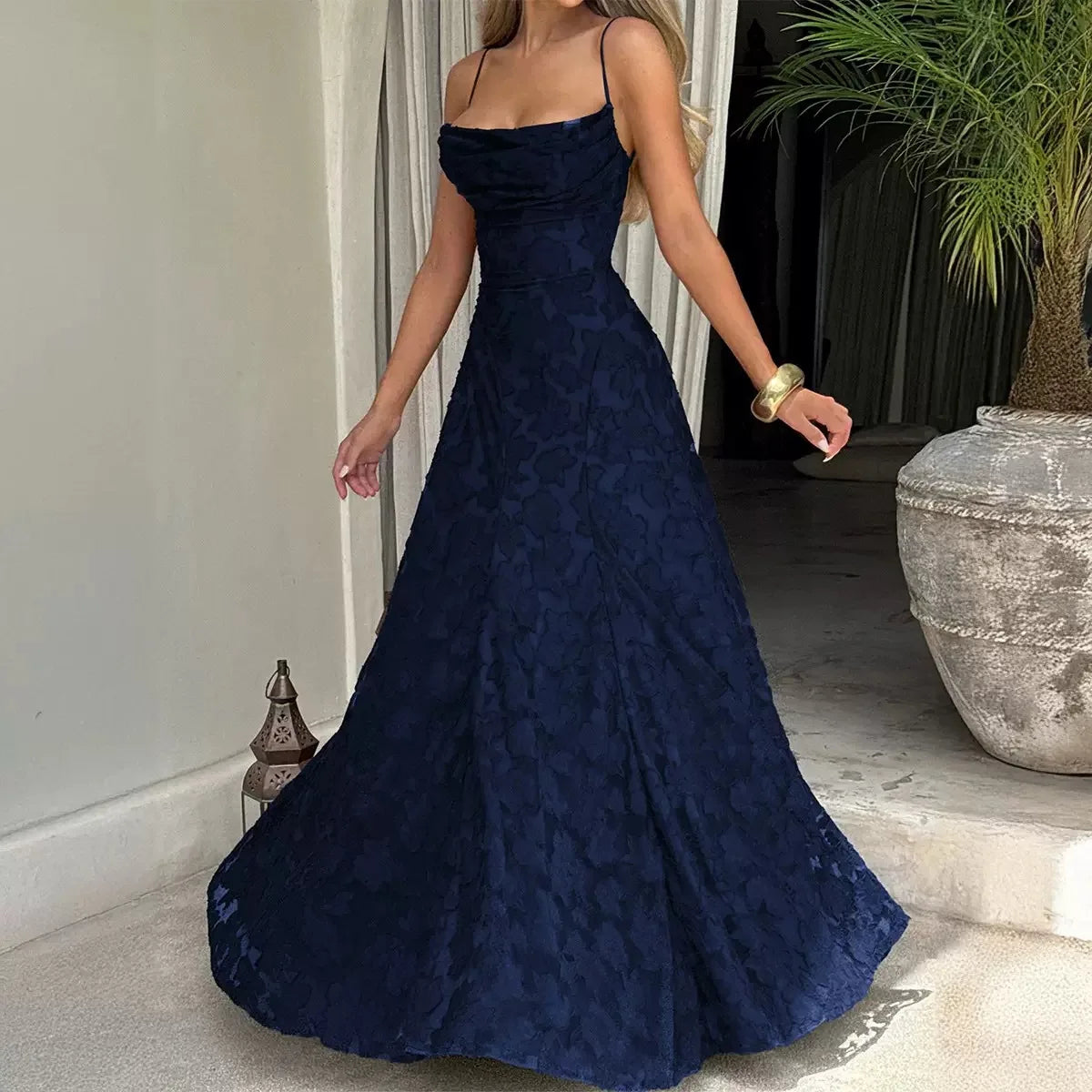 Jacquard Chiffon Long Dress Women's Backless Bandage LADYLYS
