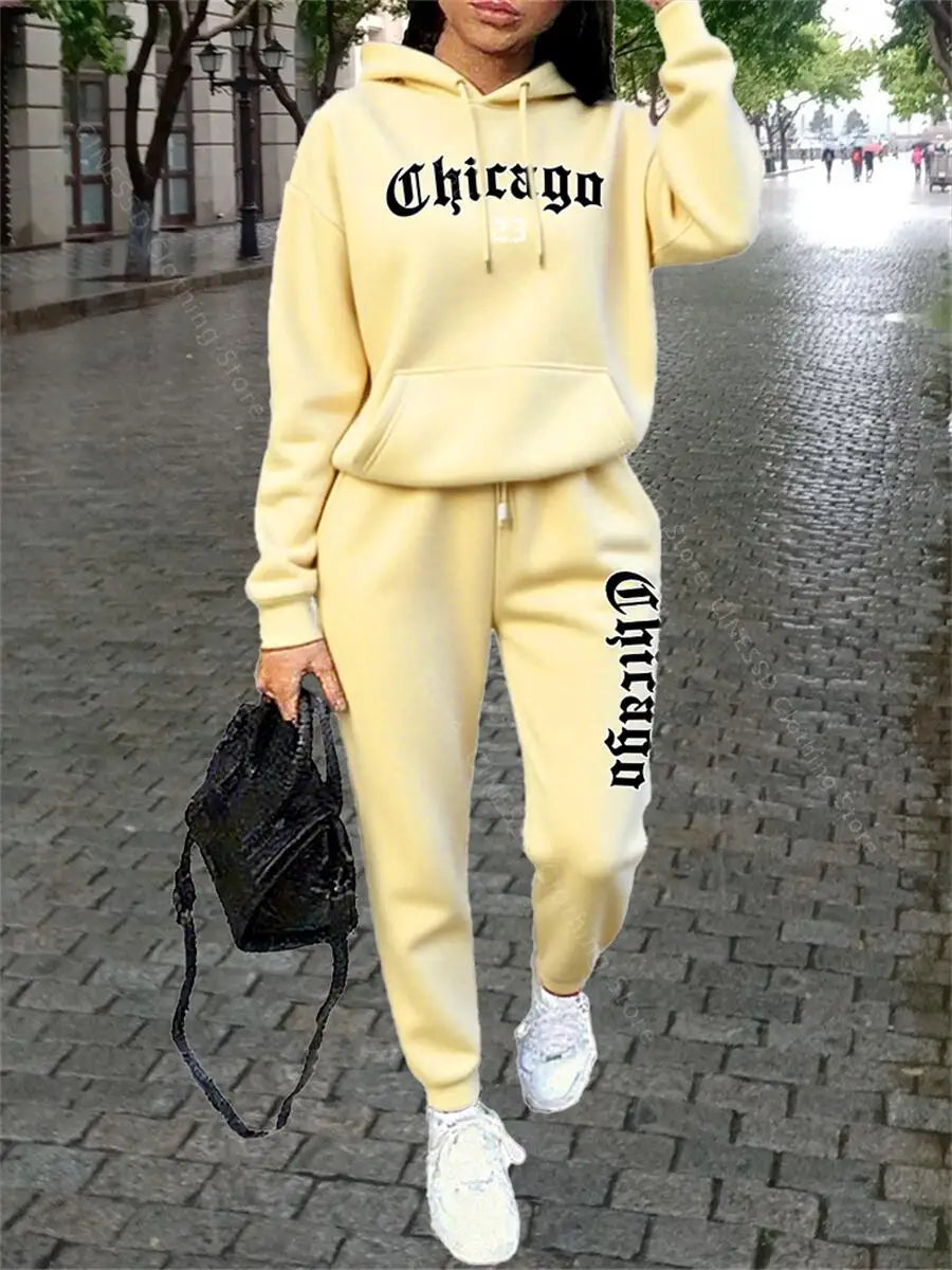 CHICAGO Women's Hoodie & Pants Tracksuit Set — Loose Fit Streetwear Jogging Suit