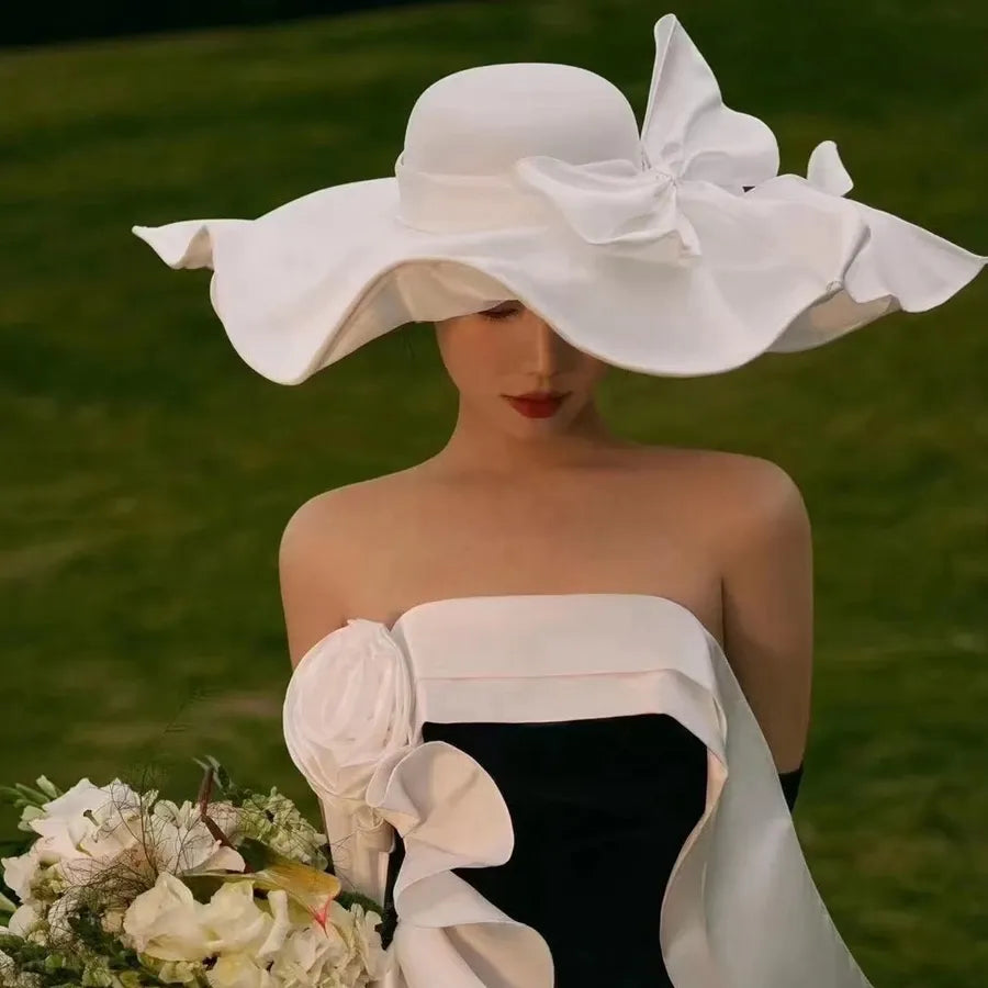 Women's White Cotton and Linen Bridal Hat