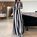 Women's Striped Wide Leg Pants Suit – Matching 2-Piece Set, Elegant Office Wear