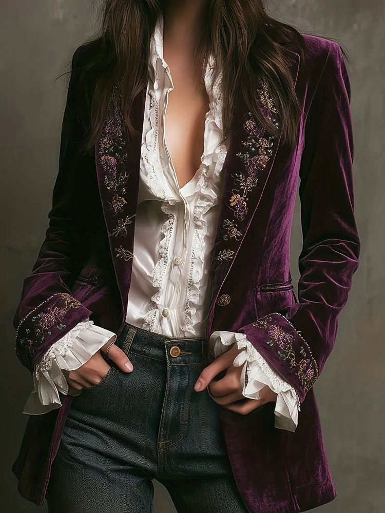 Women's Vintage Print Lace-Trim Jacket
