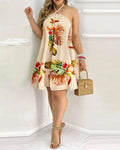 Floral Print Halter Neck Dress Boho Backless Halter Dress For Spring  Summer LADYLYS