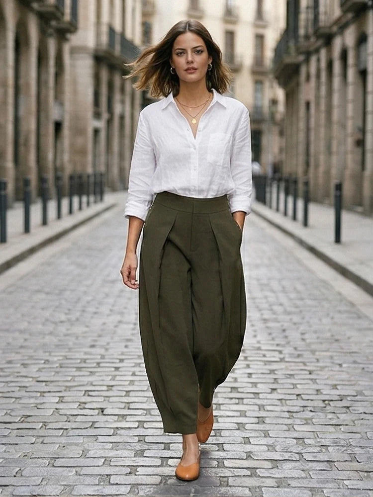 Willshela Women Fashion Solid Front Zipper Pleated Wide Leg Pants Vintage LADYLYS