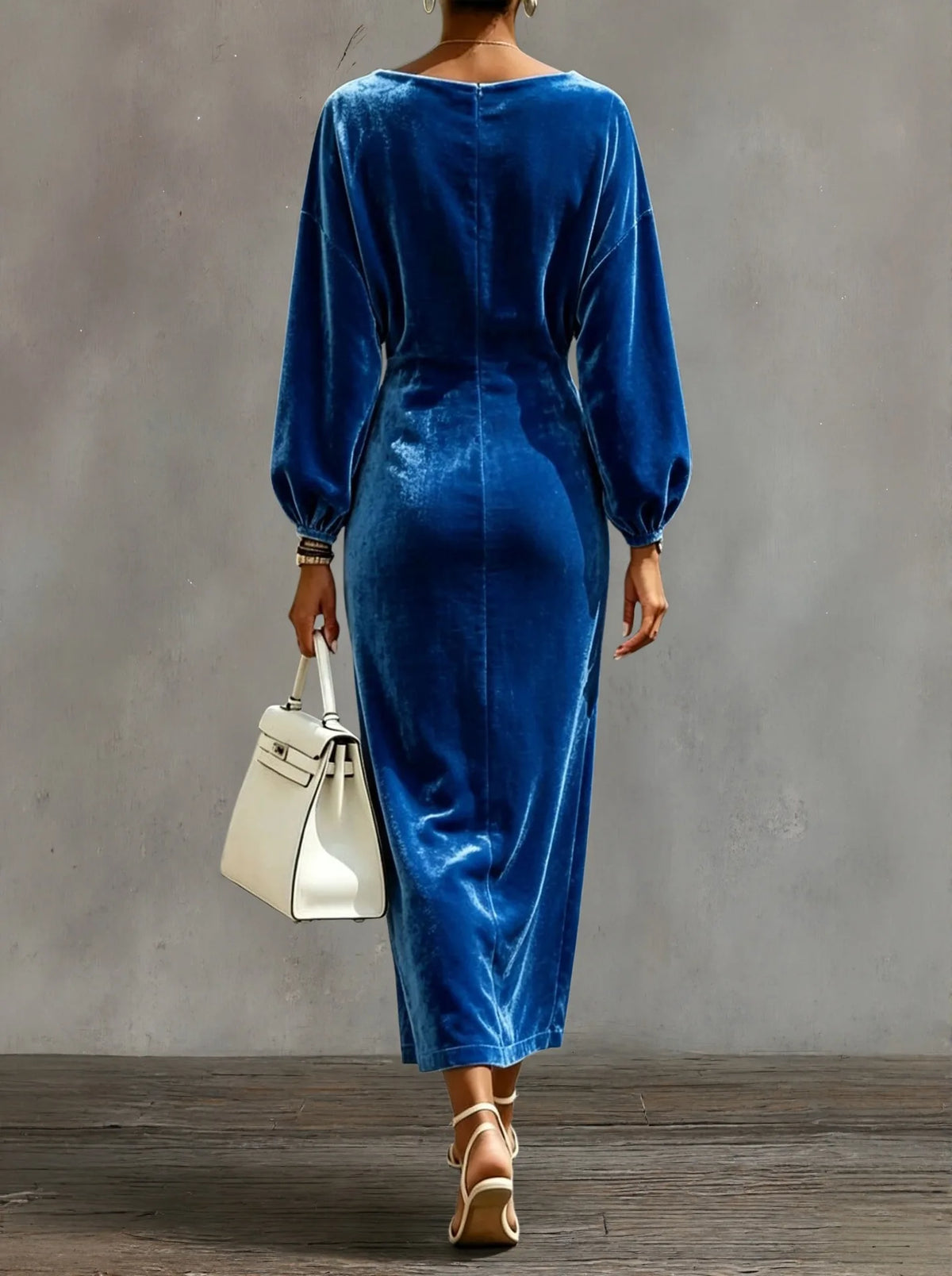 Women's Elegant Cowl Neck A-Line Dress with Lantern Sleeves