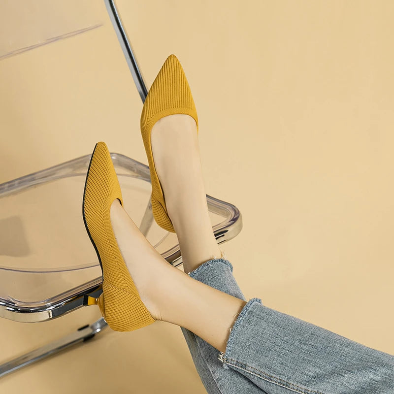 High-heeled shoes solid color knitted breathable rubber anti-skid LADYLYS