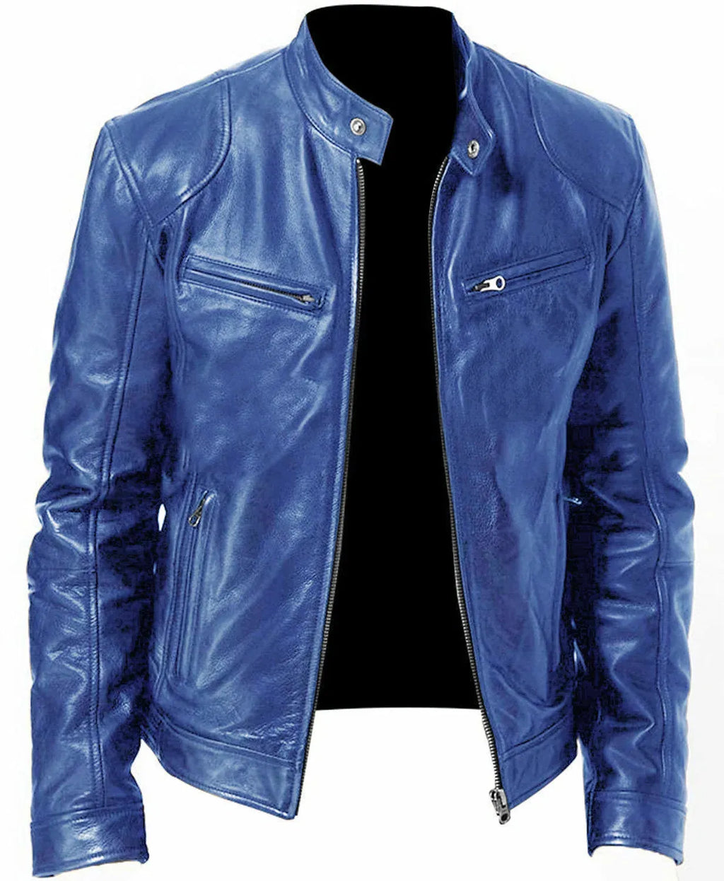 Men's Stand-Collar Faux Leather Zip-Up Jacket